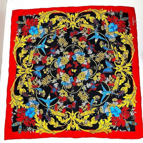 D'Argenlieu Paris silk scarf vibrant design birds butterflies Floral Vintage - Picture 1 of 9